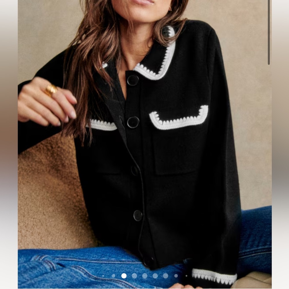 Sezane Betty Cardigan Black & Ecru Crochet - Picture 5 of 9